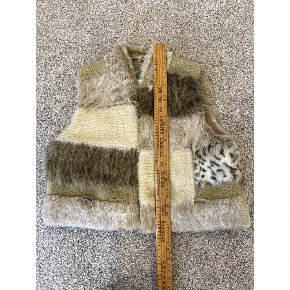 Anthropologie L Marlena Faux Fur Vest Leopard Patchwork‎ Women's Beige - Picture 8 of 10